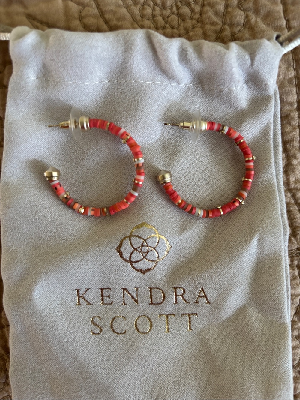 Kendra Scott Coral Beaded Hoop Earrings with Gold Accents